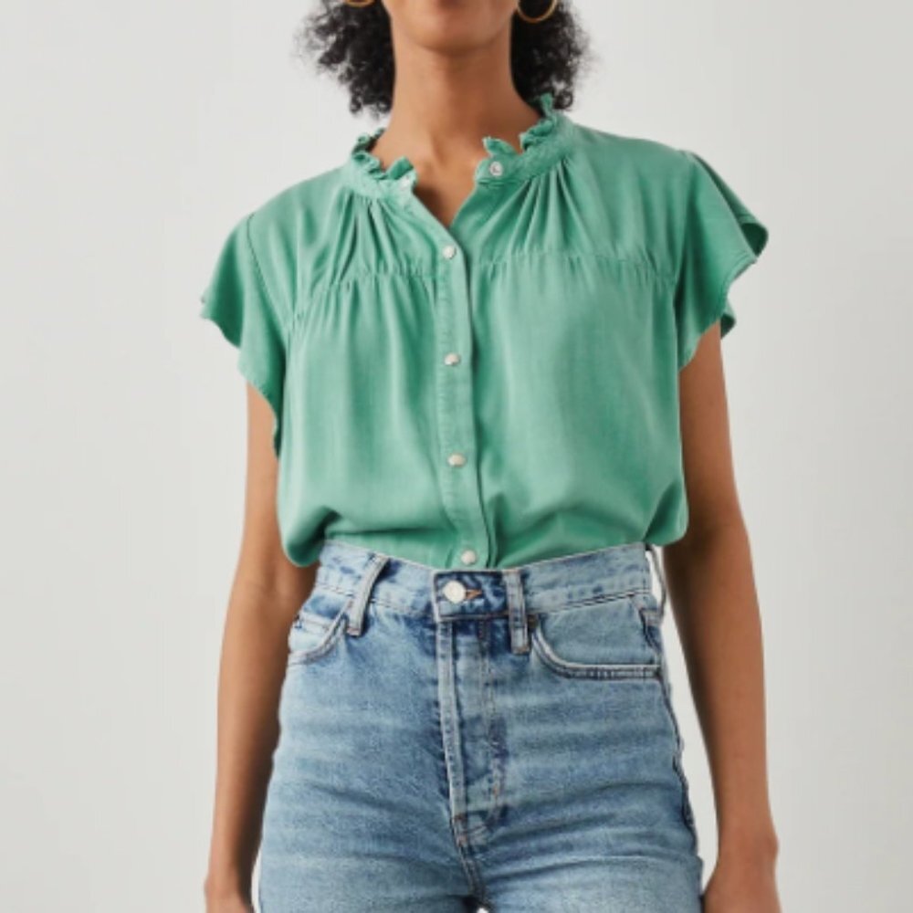 Rails Women's Basil Green Cap Ruffle Sleeve Ruthie Top Size XS